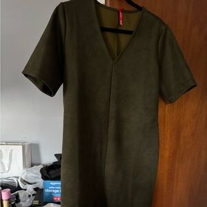 Spanx dark green suede shift dress